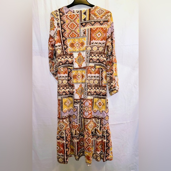 Canyon Retreat Mesa Woven Printed Tiered Midi Dress Size Small - Picture 2 of 6